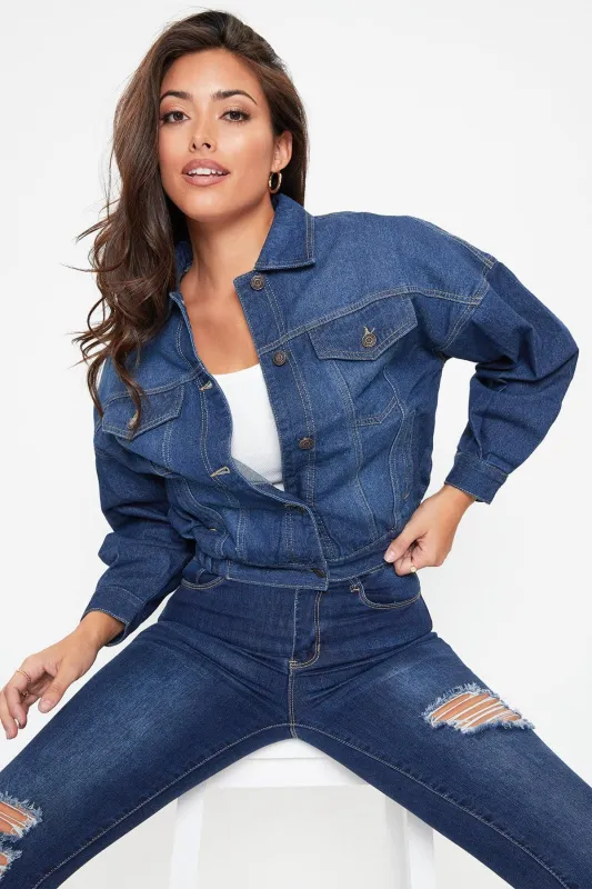 Women's 80's Style Denim With Elastic Hem Jacket sold by YMI