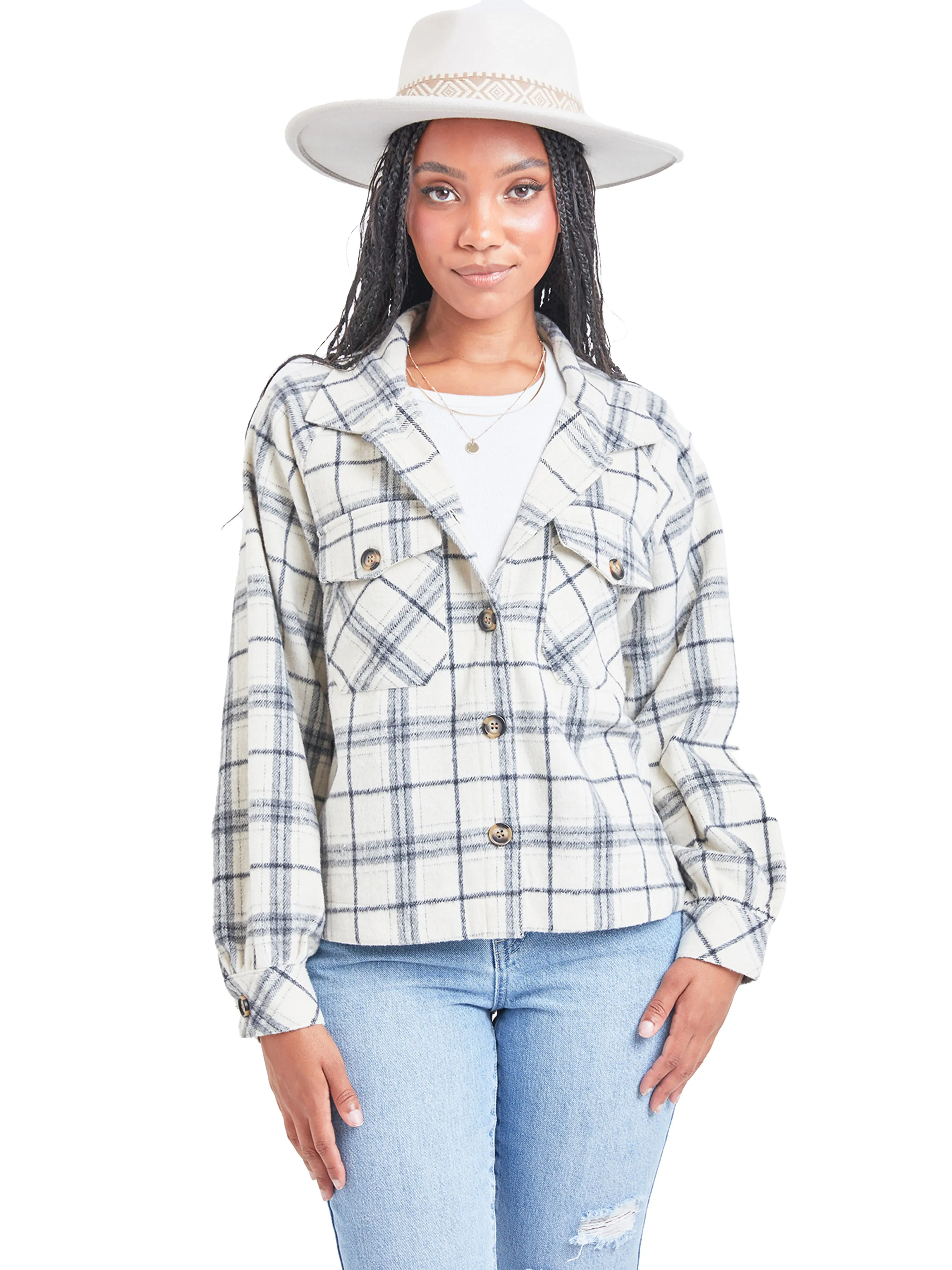 Women's Boxy Fit Cropped Shacket sold by YMI product image thumbnail 5