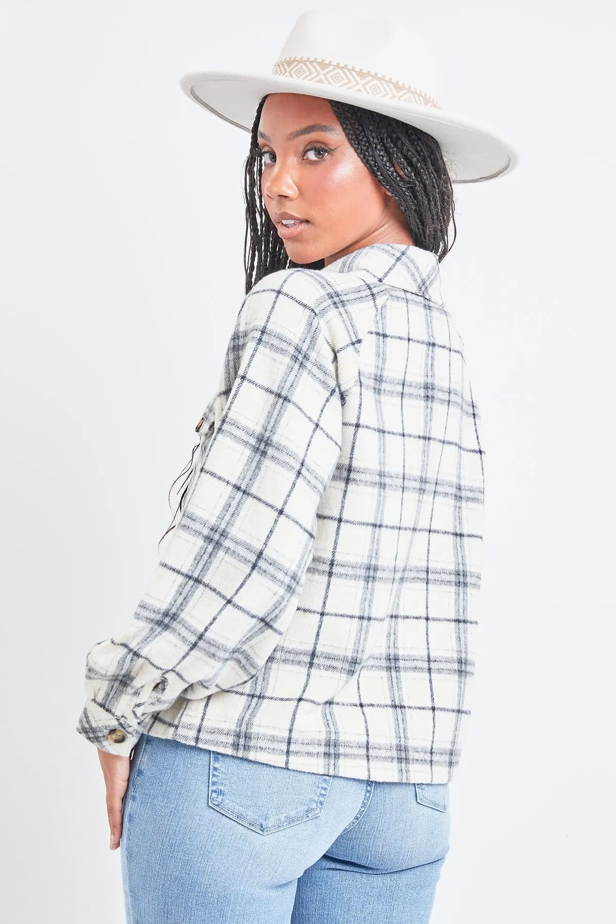 Women's Boxy Fit Cropped Shacket sold by YMI product image thumbnail 3