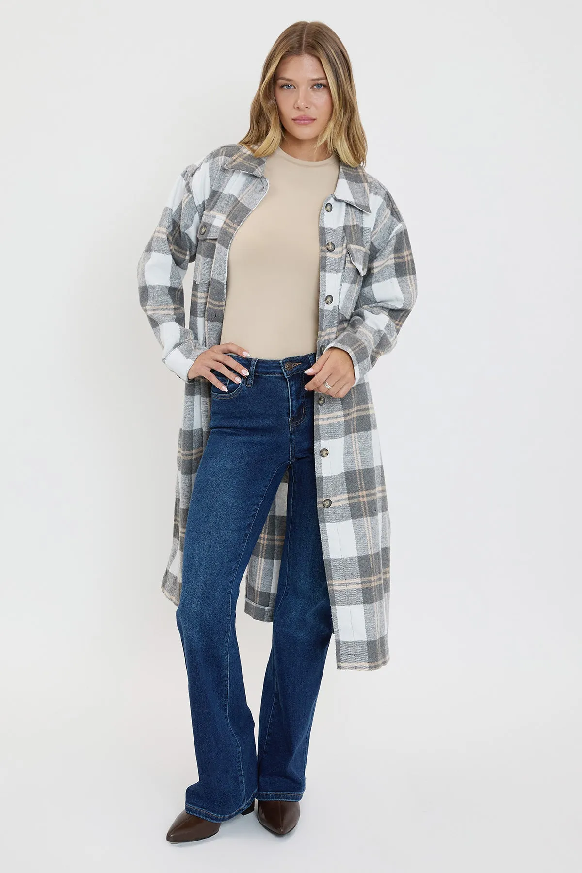 Women's Plaid Long Duster Shacket sold by YMI product image thumbnail 5
