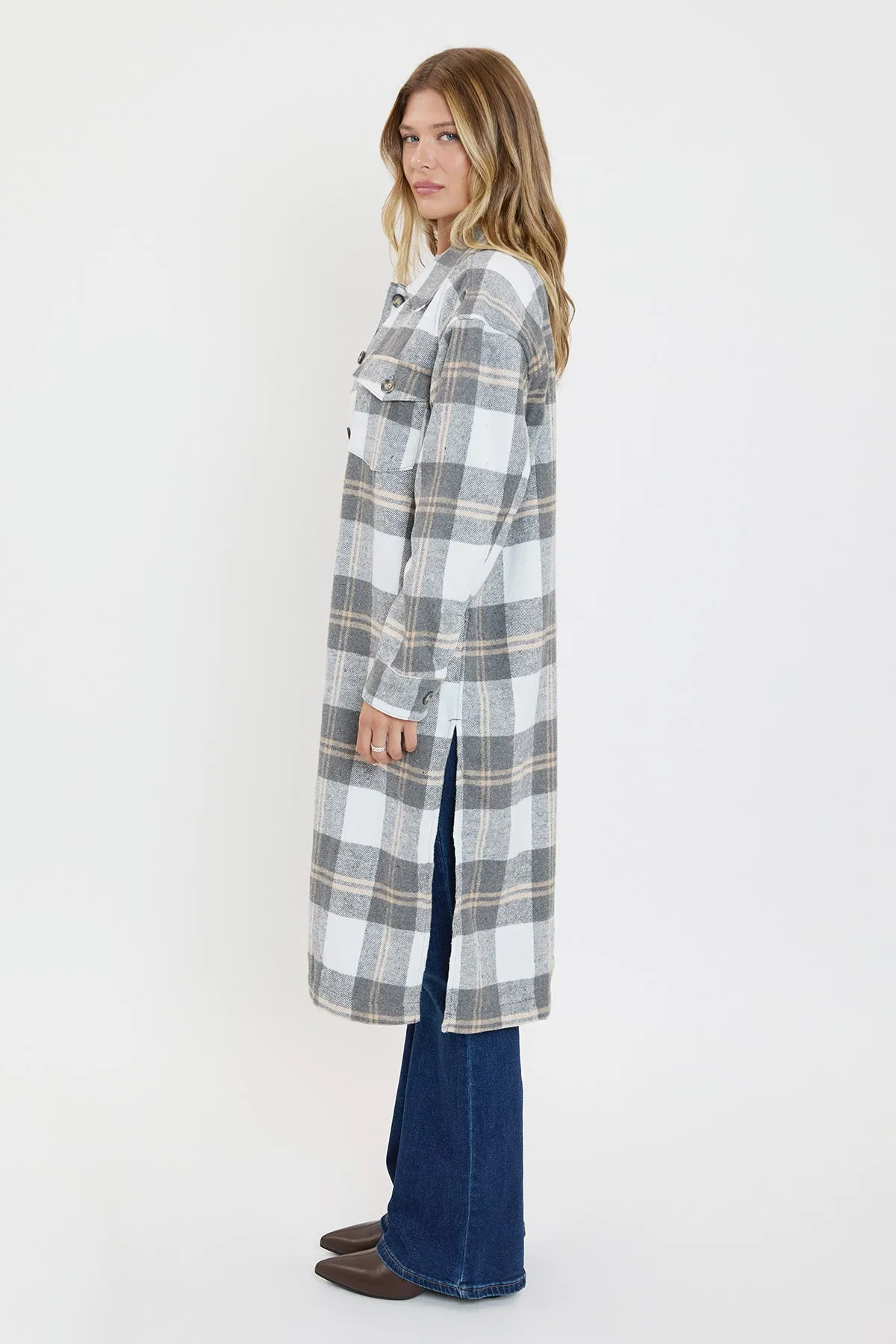 Women's Plaid Long Duster Shacket sold by YMI product image thumbnail 3