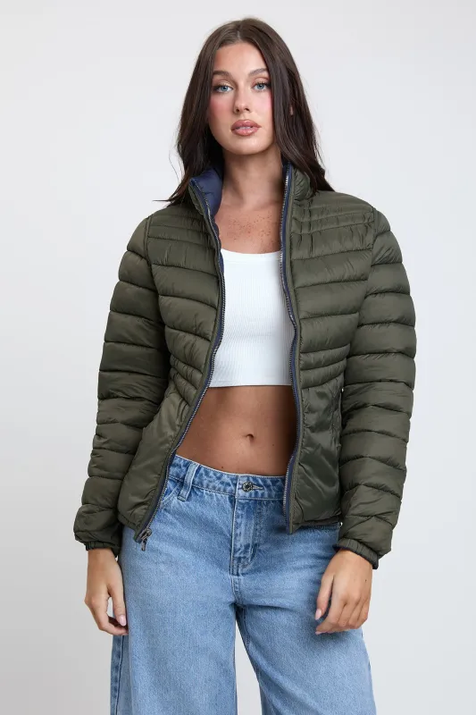Women's Winter  Fitted Puffer Reversible Jacket sold by YMI