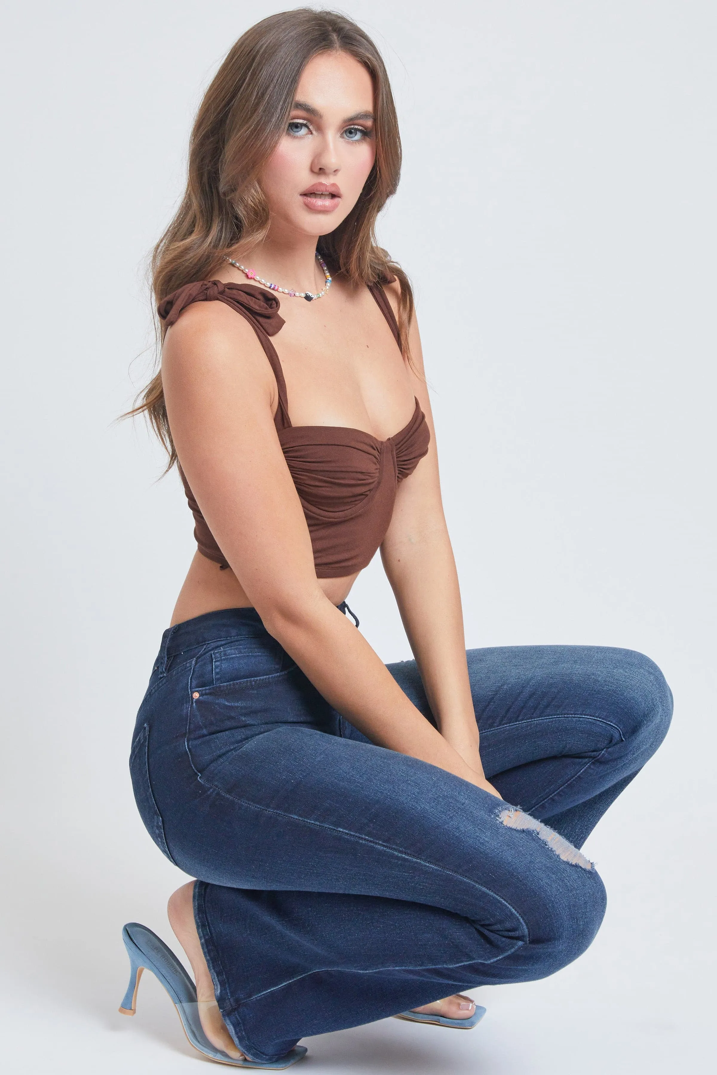 Women's Flare Essential Distressed Jeans-Distressed sold by YMI product image thumbnail 4