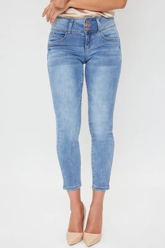 Women's Petite Skinny WannaBettaButt 3 Button Ankle Sustainable Jean sold by YMI