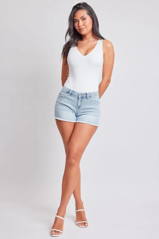 Women's Luxe Low Rise Fray Hem Denim Shorts sold by YMI