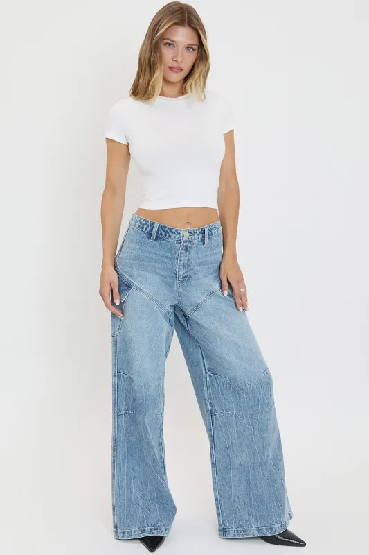 Women's Slanted Cargo Wide Leg Jeans sold by YMI