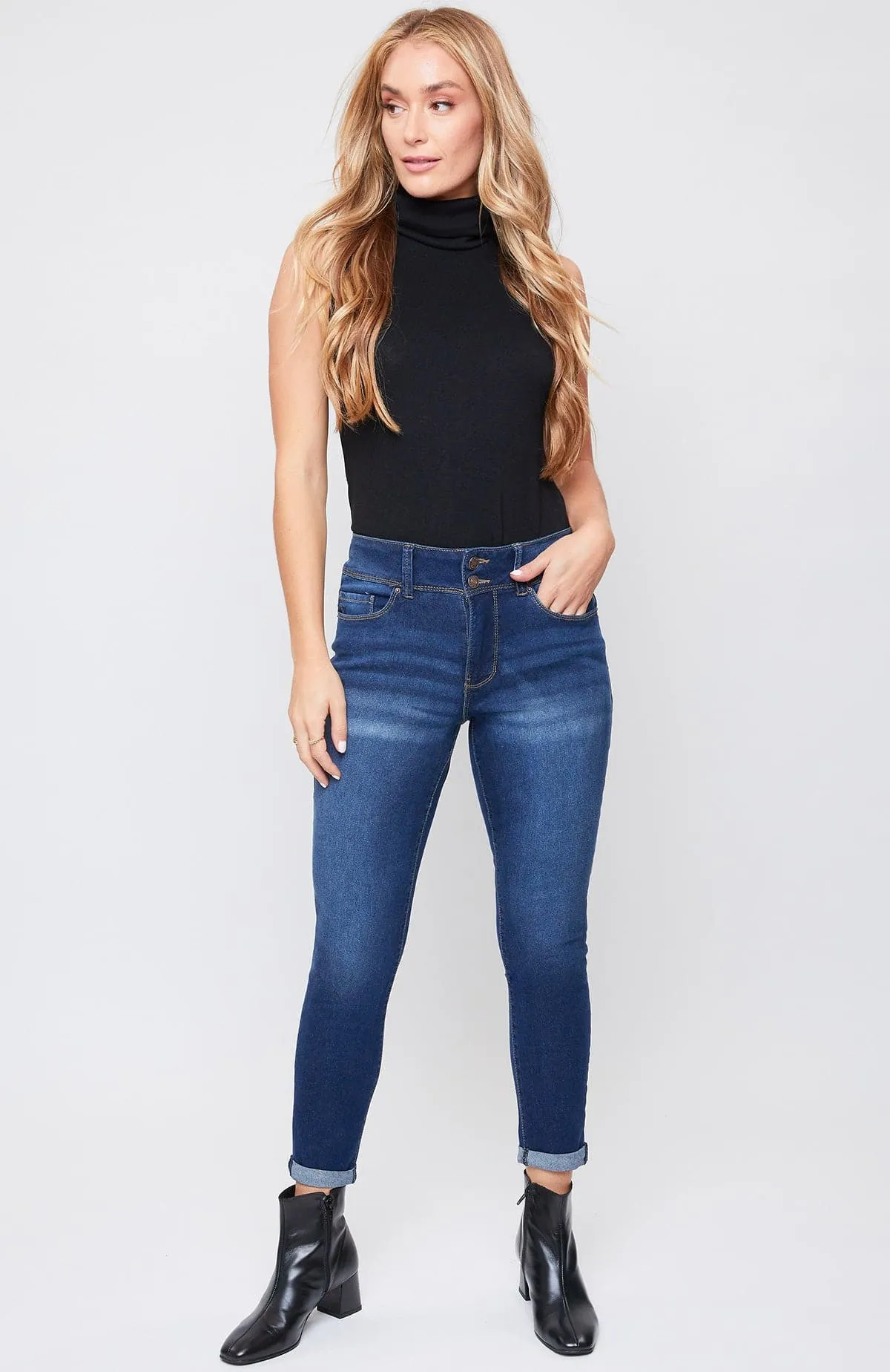 Women's 2-Button Essential Roll Cuff Ankle Jeans sold by YMI