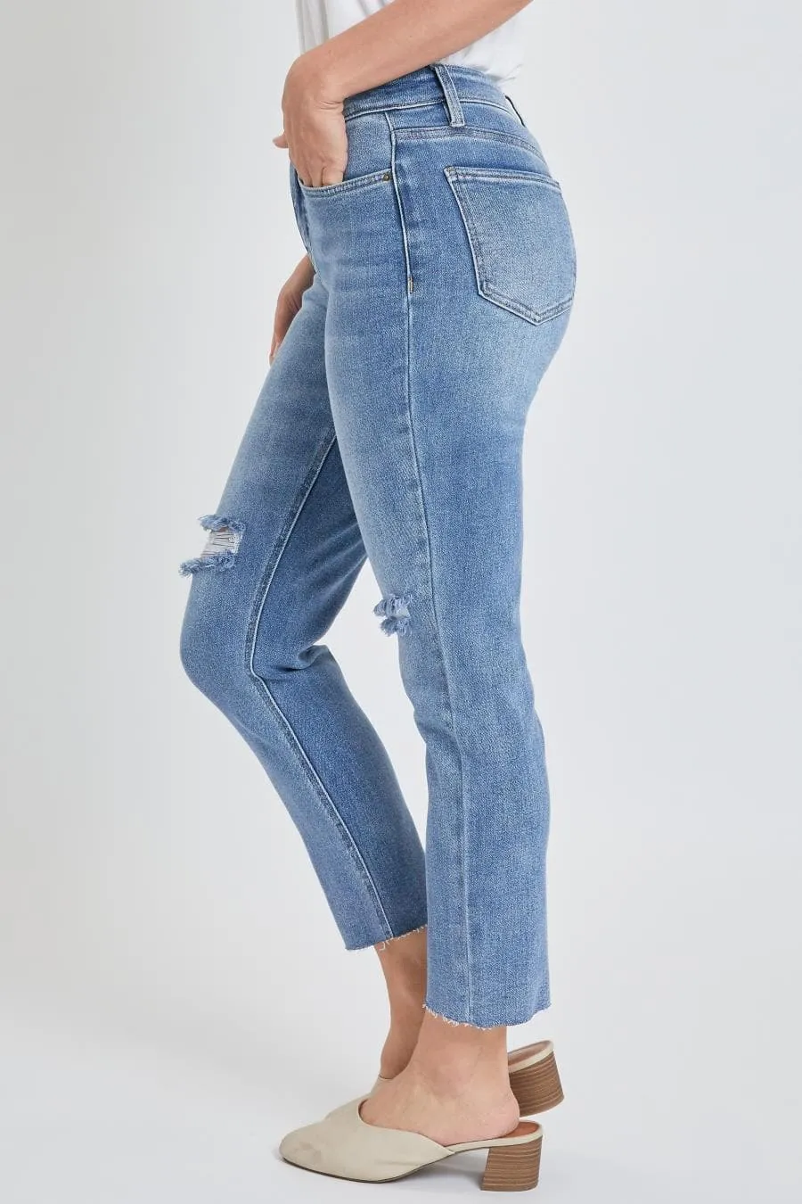 Women's Vintage Wash Straight Ankle Ripped Jean with Frayed Hem sold by YMI product image thumbnail 3
