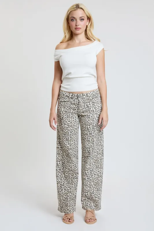 Women's Britney Leopard Wide Leg Jeans sold by YMI