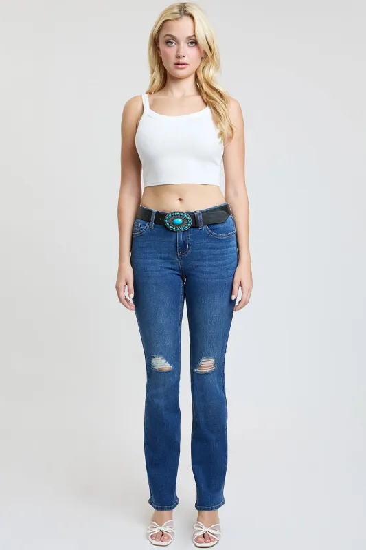 Women's Bootcut Mid Rise Belted Jeans sold by YMI
