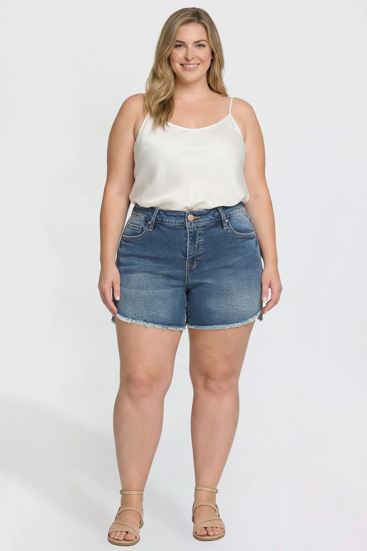 Women's Plus Premium Stretch Fray Hem Shorts sold by YMI