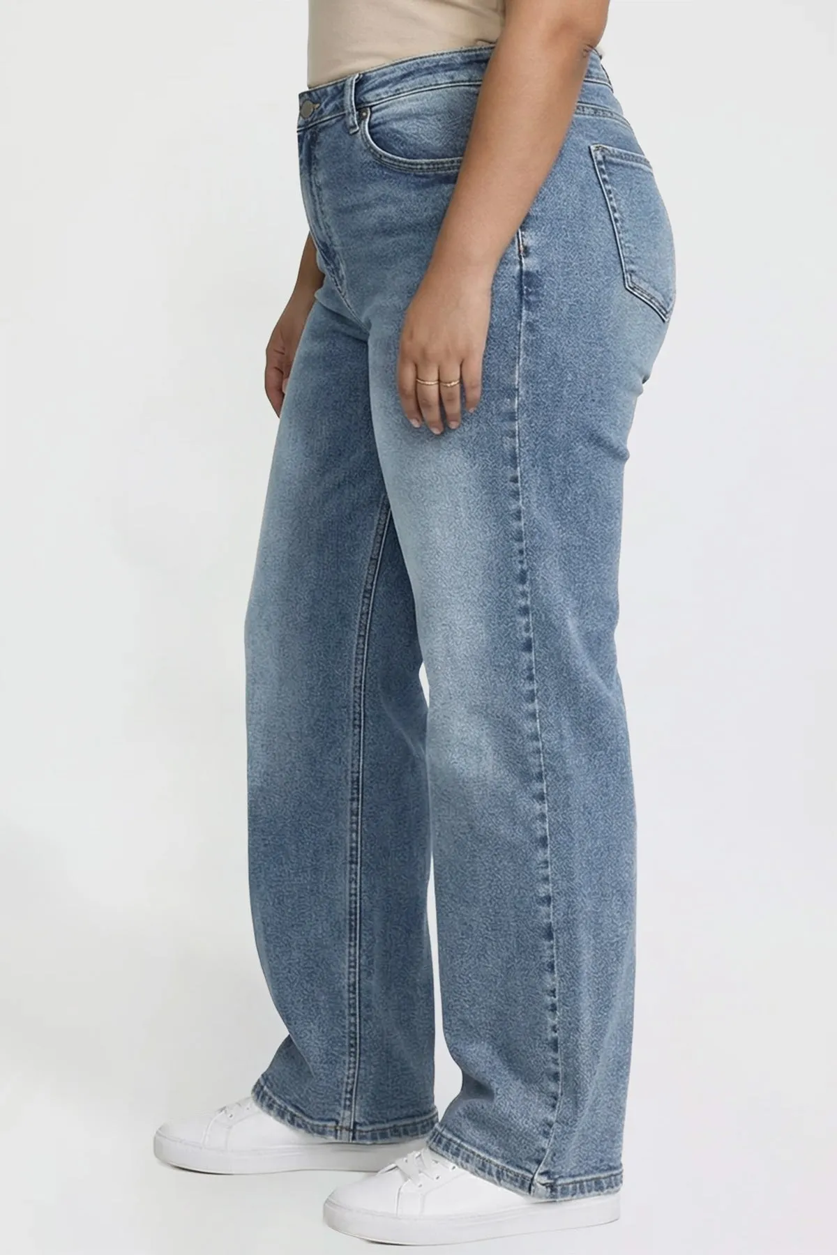 Women's Plus High Rise Wide Leg Jeans sold by YMI product image thumbnail 3