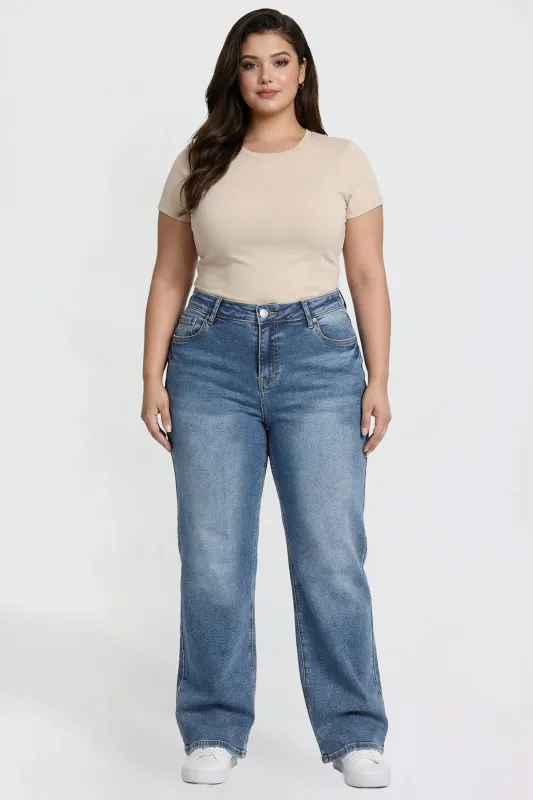 Women's Plus High Rise Wide Leg Jeans made by YMI