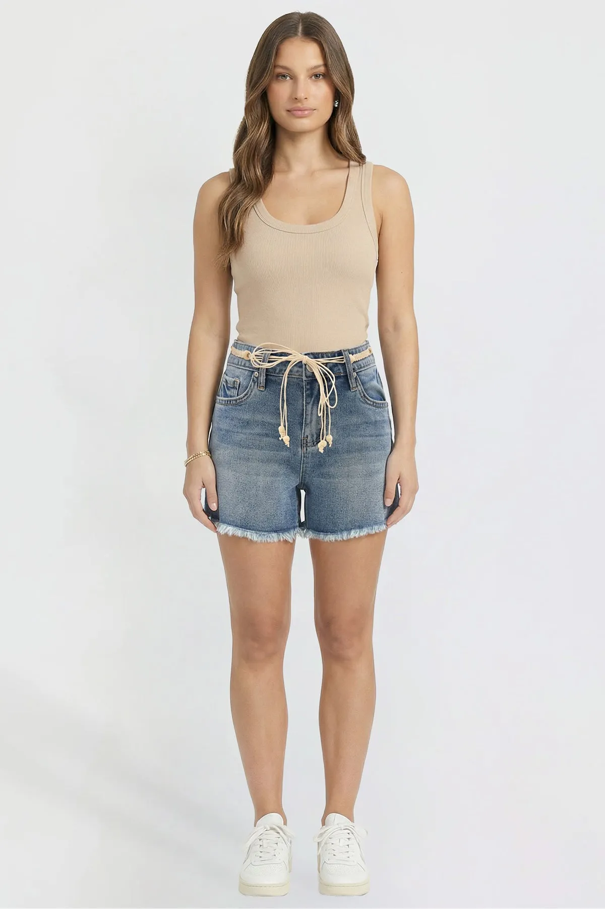 Women's Belted Fray Hem Shorts sold by YMI