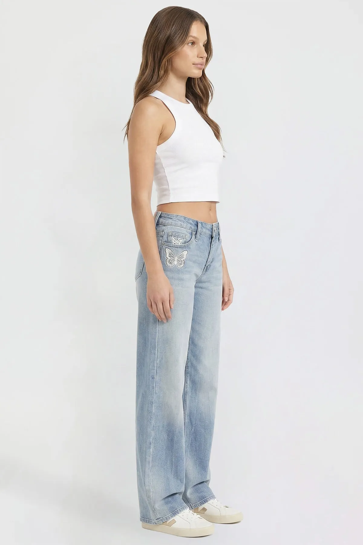 Women's Britney Buttefly Pocket Wide Leg Jeans sold by YMI product image thumbnail 5