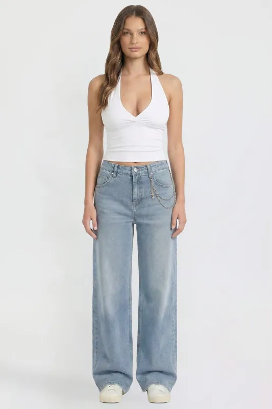 Women's Joey Super Wide Leg Jeans with Butterfly Chain made by YMI