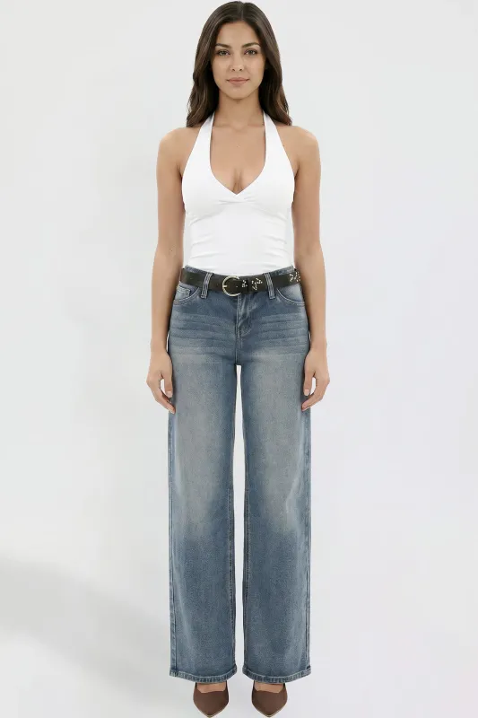 Women's Britney Belted Wide Leg Jeans made by YMI