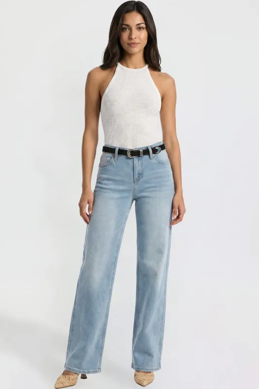 Women's Britney Belted Wide Leg Jeans made by YMI