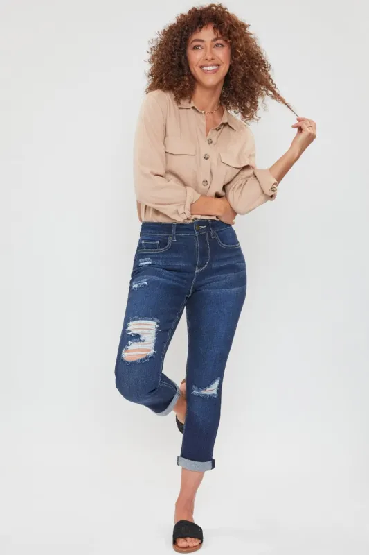 Women's Petite High Rise Vintage Slim Straight Cuff Jean made by YMI