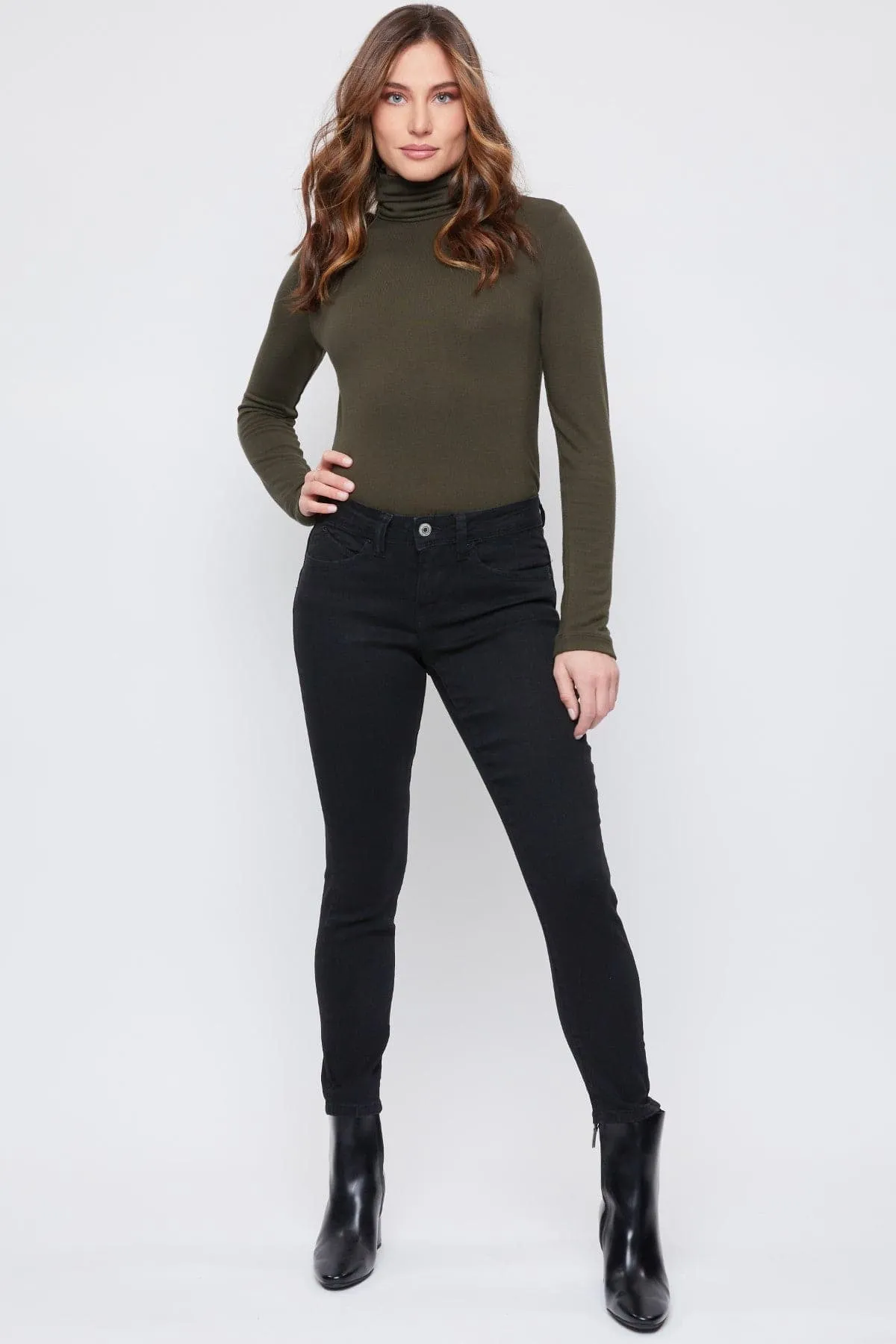 Women's Petite WannaBettaButt Mid Rise Skinny Jean sold by YMI