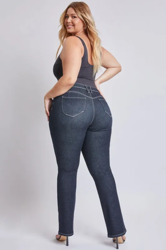 Women's Plus Sustainable WannaBettaButt Mid Rise Bootcut Jeans sold by YMI