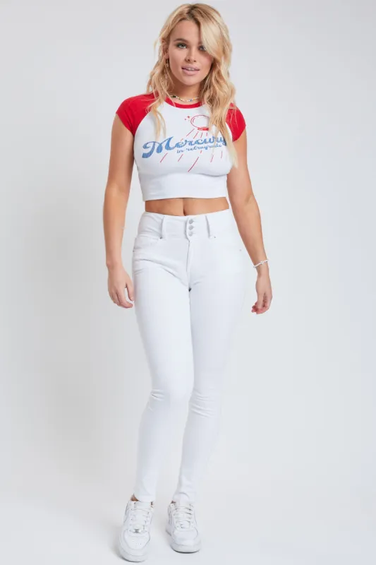 Women's Essential 3 Button Skinny Jeans sold by YMI