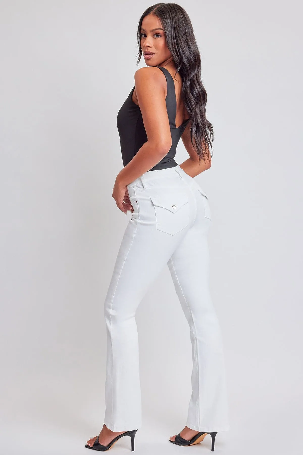 Women's Bootcut Jeans with Flap Pockets sold by YMI