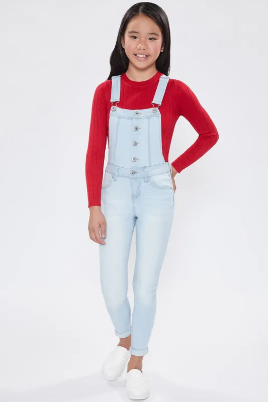 Girls Essential Button Down Cuffed Skinny Overalls sold by YMI