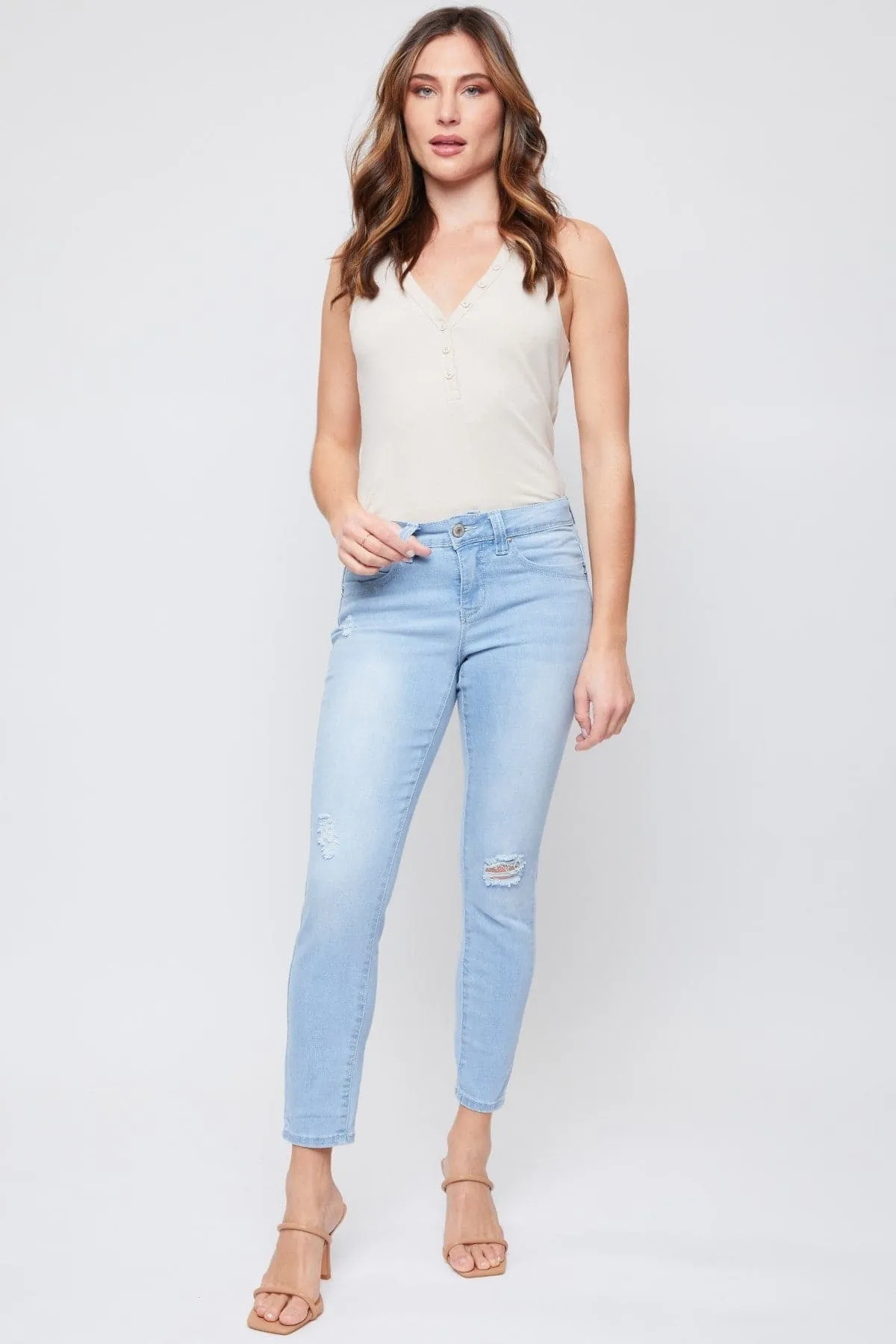 Women's Petite WannaBettaButt Mid Rise Skinny Jeans sold by YMI product image thumbnail 5