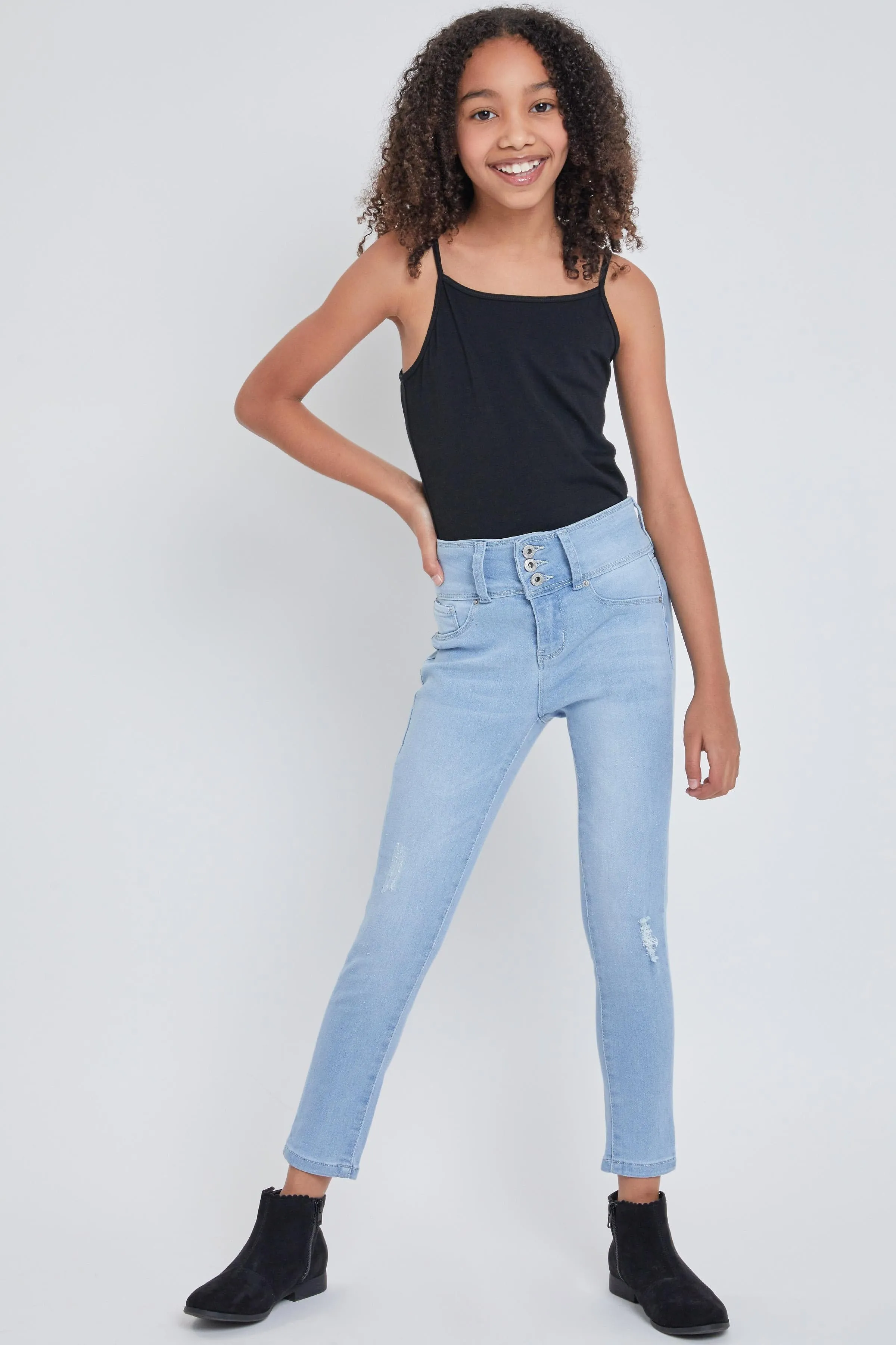Girls Sustainable WannaBettaFit 3-Button Skinny Cuffed Jeans sold by YMI