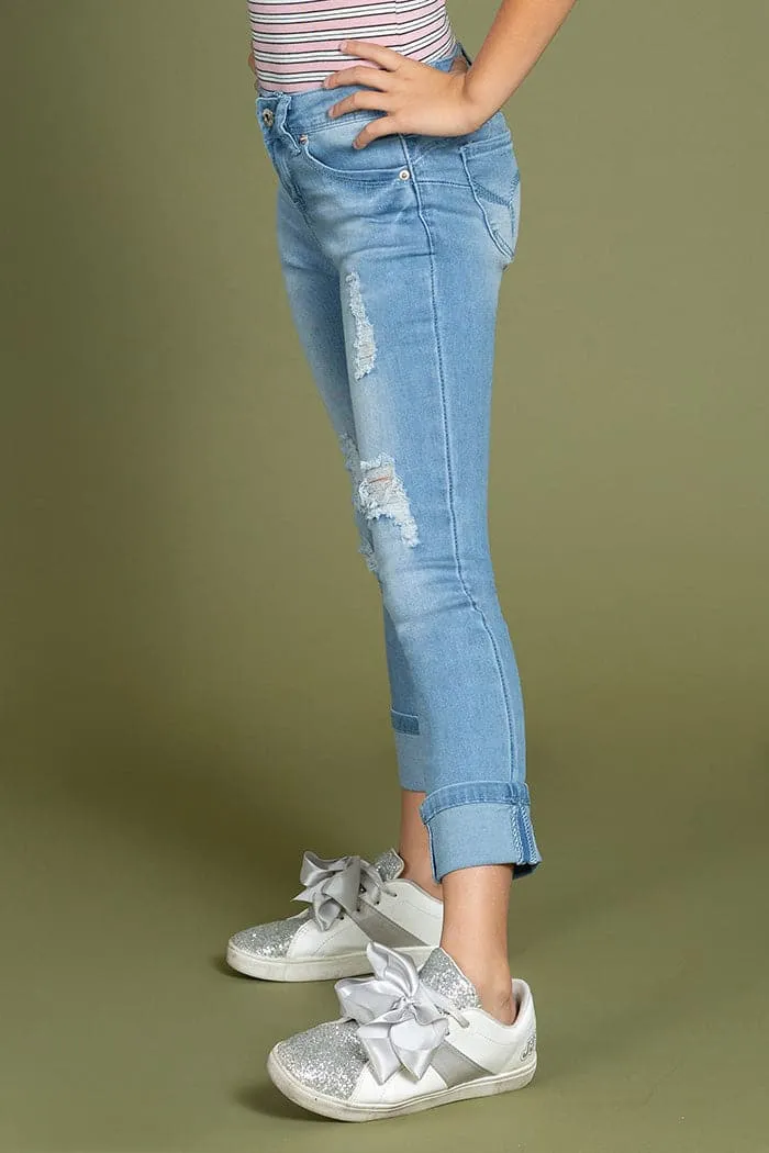 Girls WannaBettaFit Wide Cuff Denim Skinny Jeans sold by YMI product image thumbnail 3