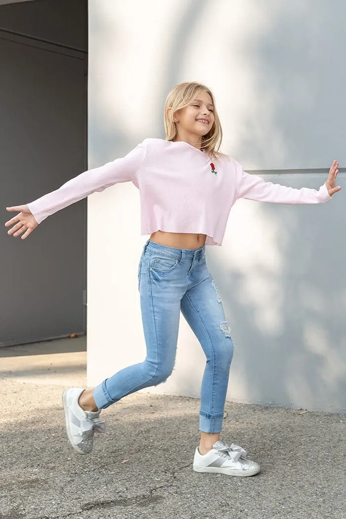 Girls WannaBettaFit Wide Cuff Denim Skinny Jeans sold by YMI