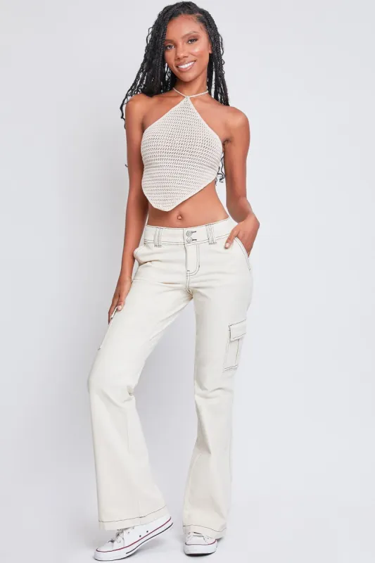 Women's 2 Button Low Rise Cargo Flare Pants sold by YMI