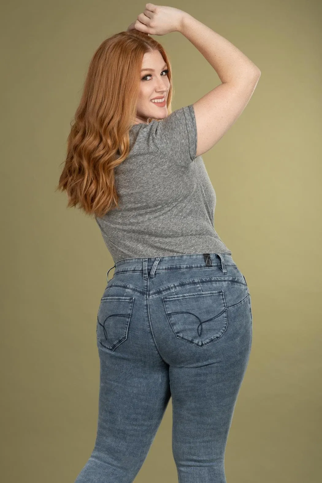Women's Plus Size WannaBettaButt Mid Rise Denim Skinny Jean sold by YMI product image thumbnail 5