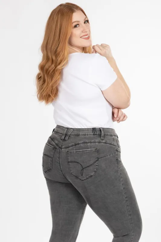 Women's Plus Size WannaBettaButt Mid Rise Denim Skinny Jean sold by YMI