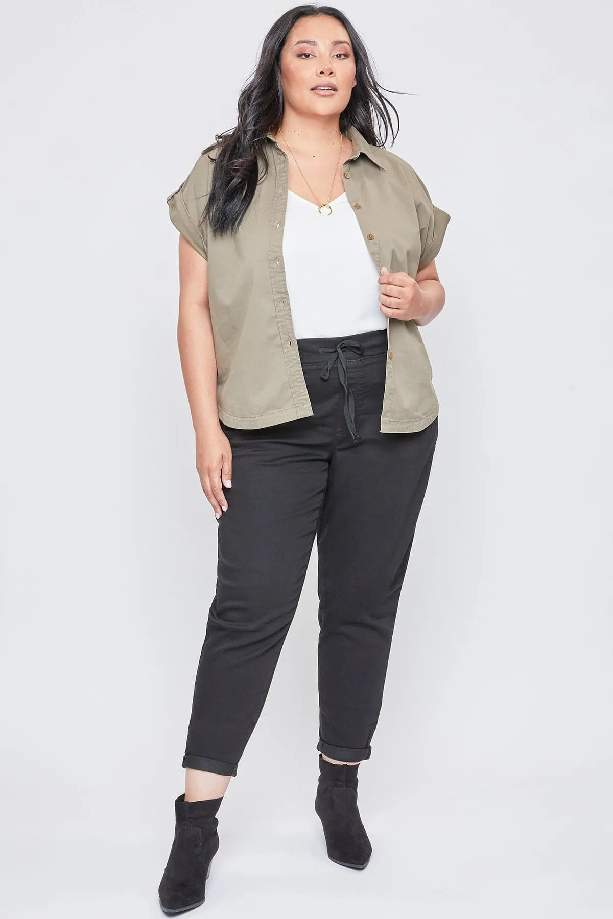 Women's Plus Size Mid Rise Cuffed Jogger Pants sold by YMI