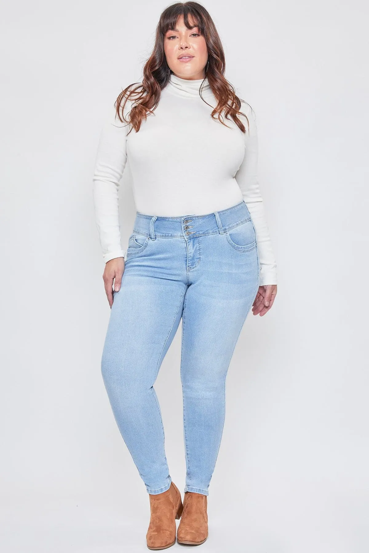 Women's Plus Size Sustainable WannaBettaButt Skinny Jeans sold by YMI