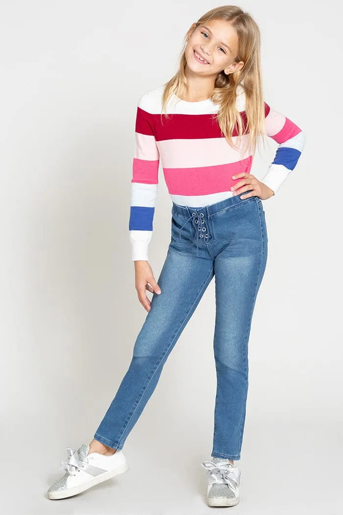 Girls Front Lace Skinny Ankle Jeans sold by YMI