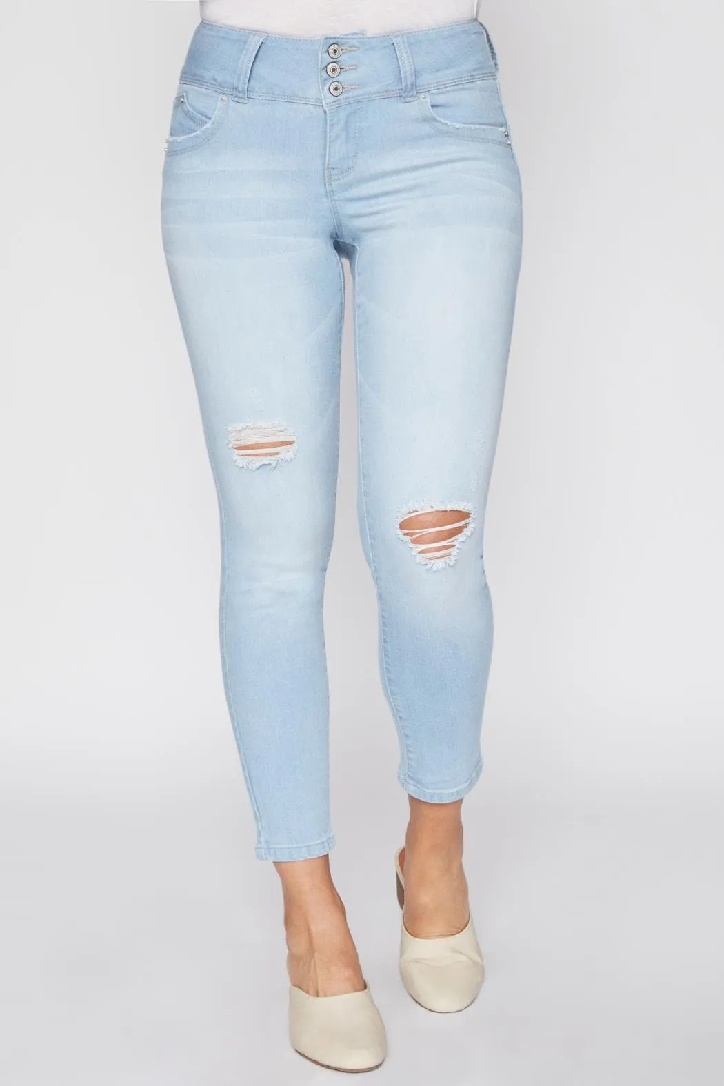 Women's Petite WannaBettaButt 3 Button Mid Rise Skinny Jean sold by YMI product image thumbnail 2