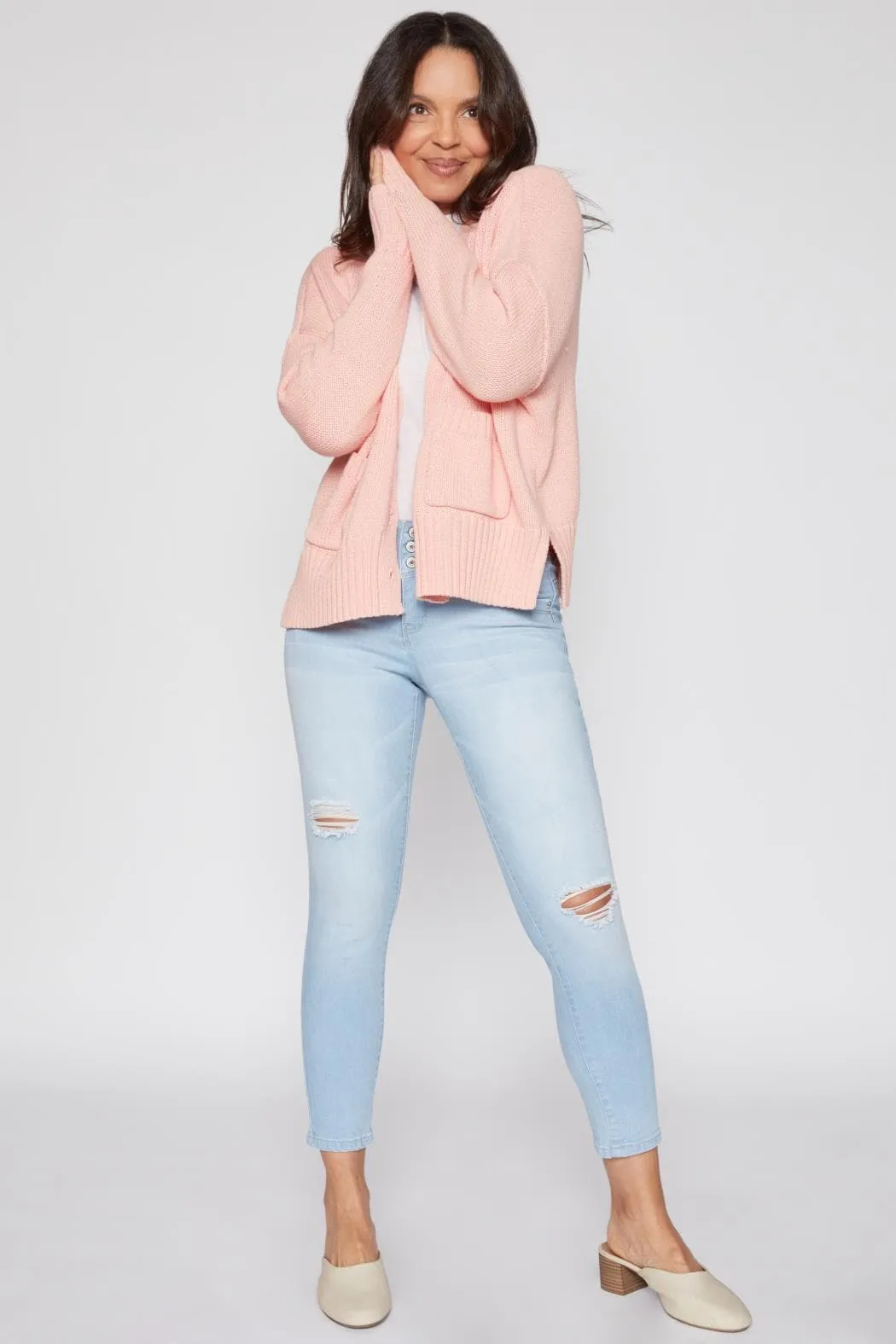 Women's Petite WannaBettaButt 3 Button Mid Rise Skinny Jean sold by YMI