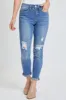 Women's Vintage High Rise Rolled-Cuff Straight Jeans sold by YMI