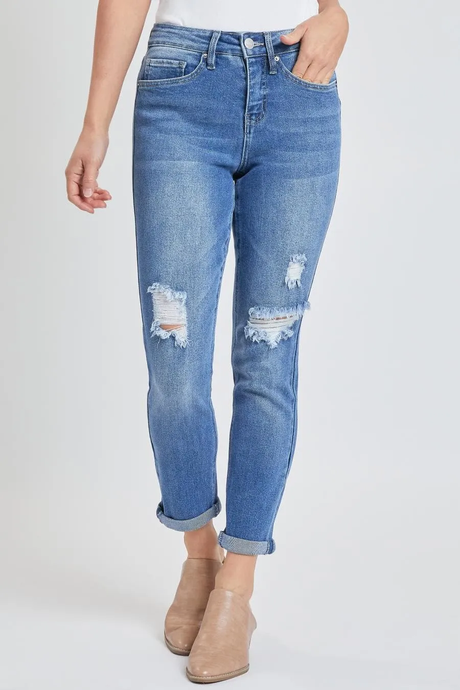 Women's Vintage High Rise Rolled-Cuff Straight Jeans sold by YMI product image thumbnail 4