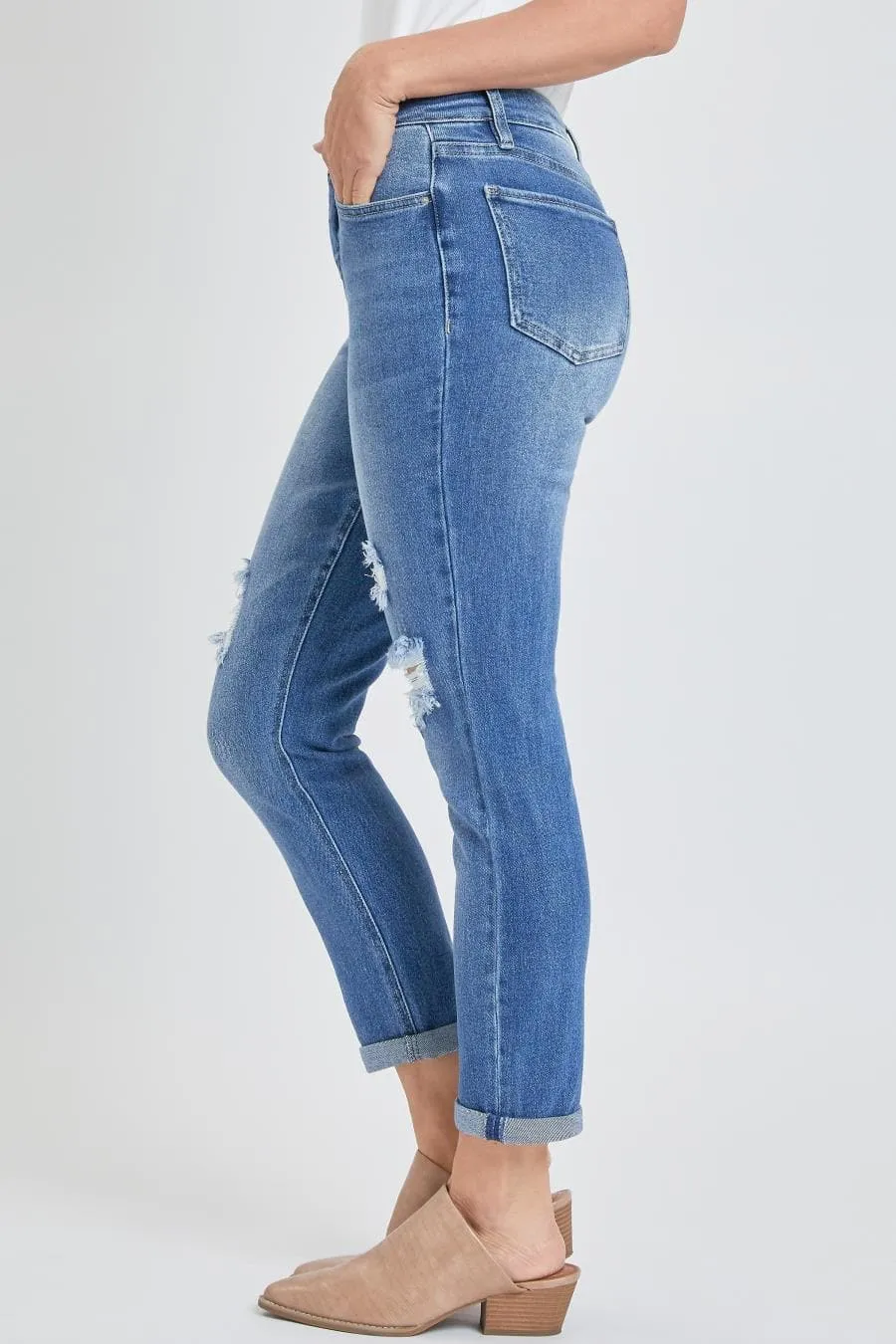 Women's Vintage High Rise Rolled-Cuff Straight Jeans sold by YMI product image thumbnail 3