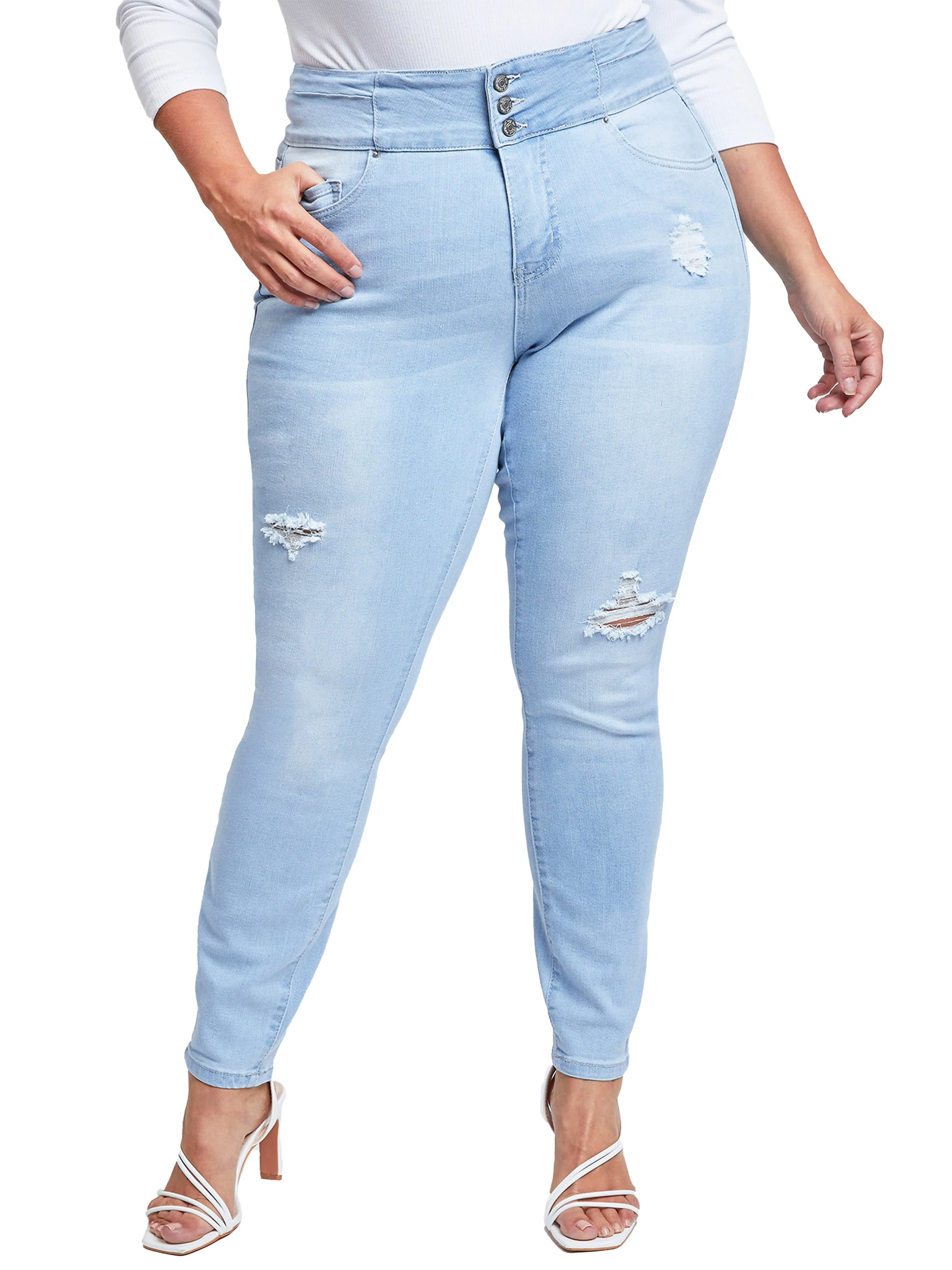 Women's Plus Size Sustainable Stacked Waistband Skinny Jeans sold by YMI product image thumbnail 2