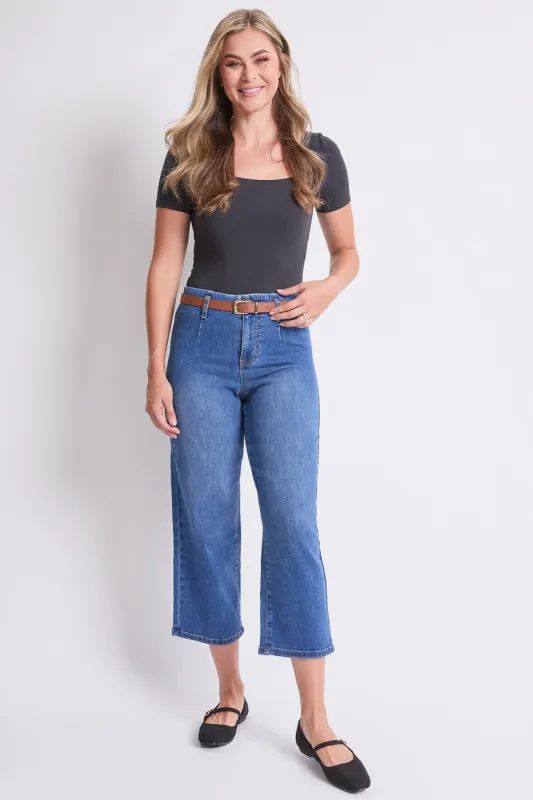 Women's High Rise Crop Belted Wide Leg Jeans sold by YMI