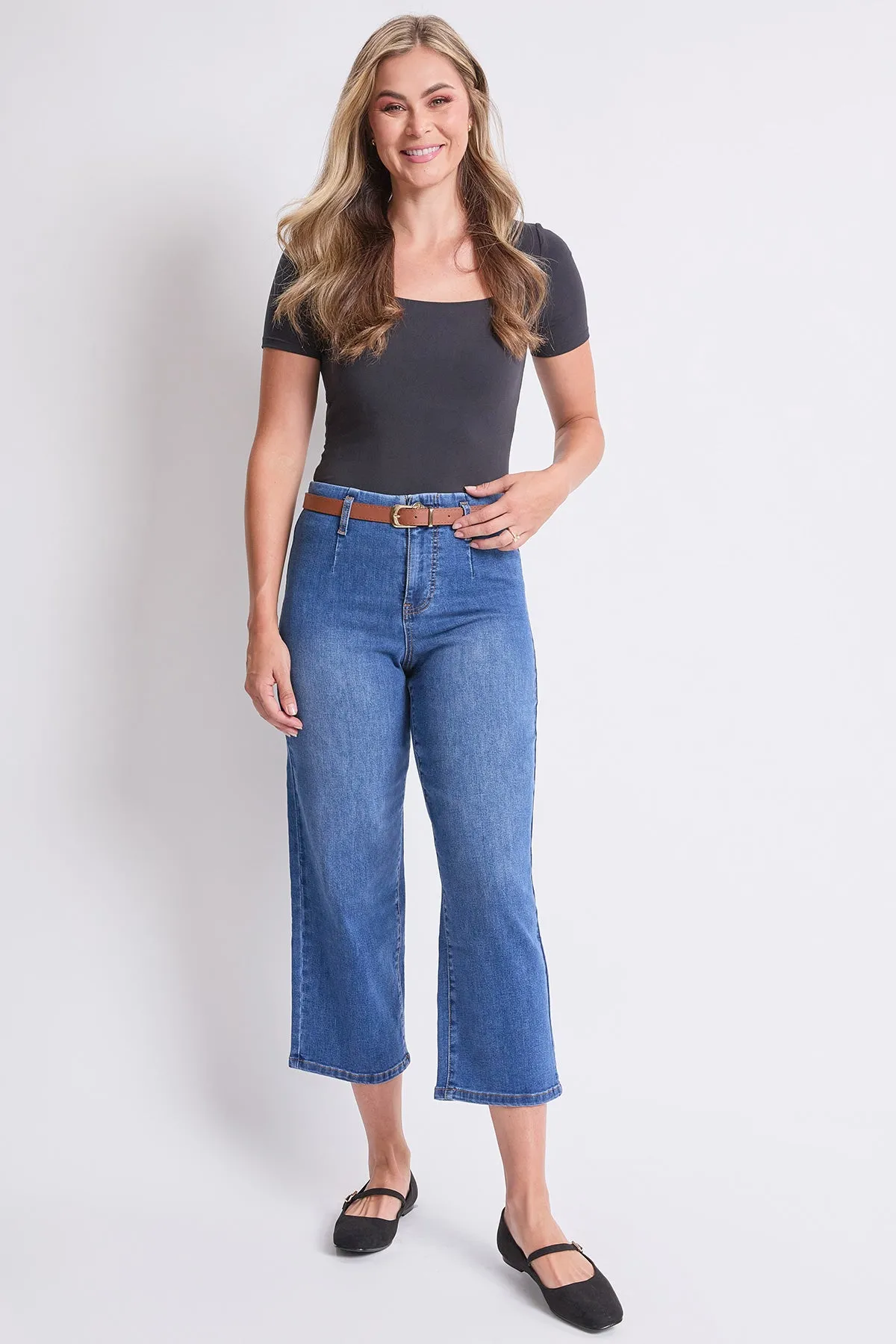 Women's High Rise Crop Belted Wide Leg Jeans sold by YMI