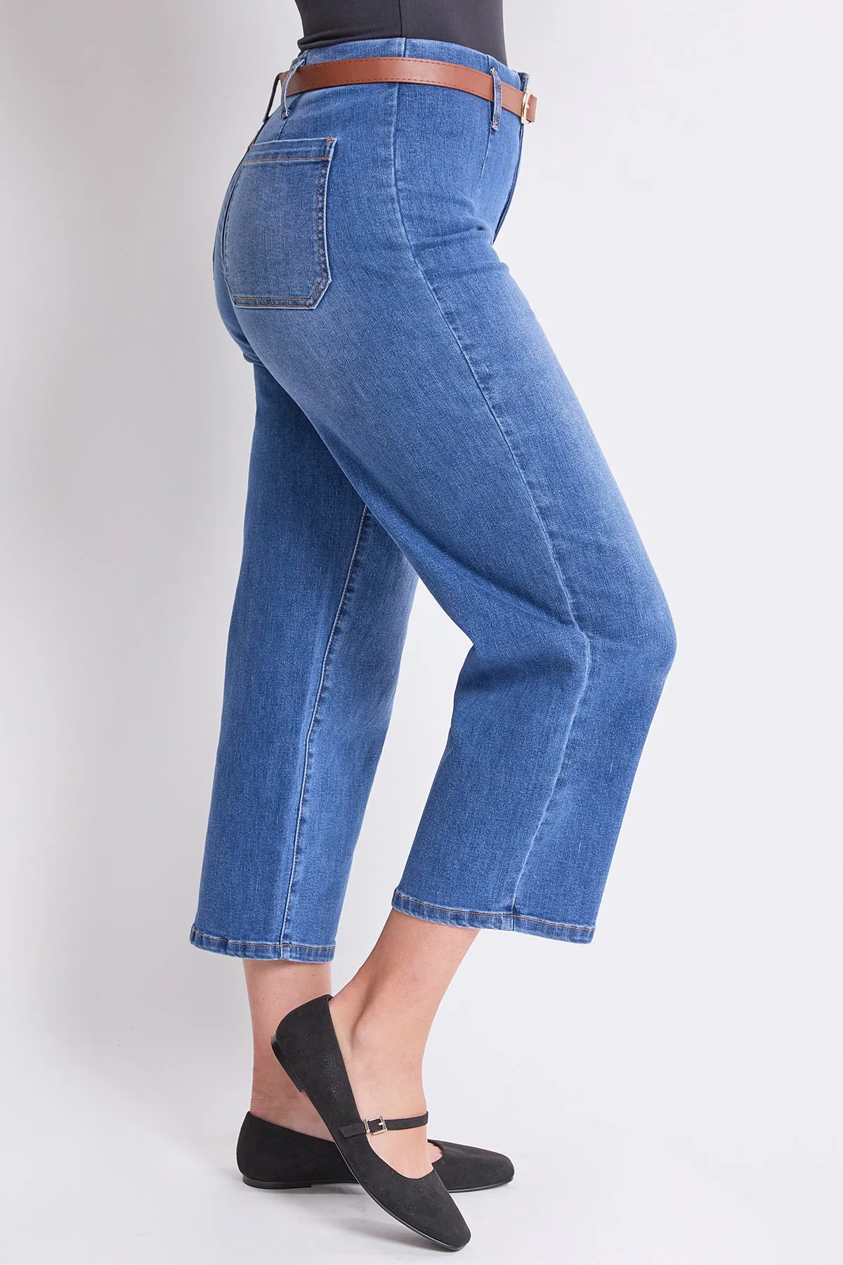 Women's High Rise Crop Belted Wide Leg Jeans sold by YMI product image thumbnail 4