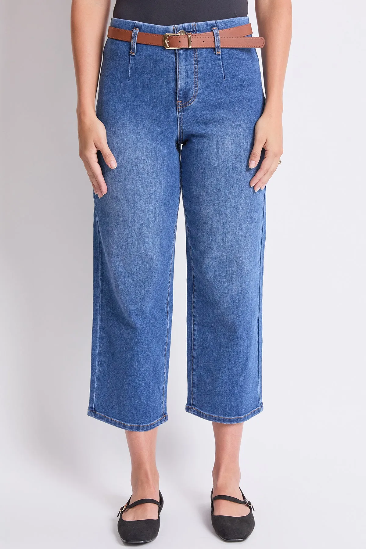 Women's High Rise Crop Belted Wide Leg Jeans sold by YMI product image thumbnail 2
