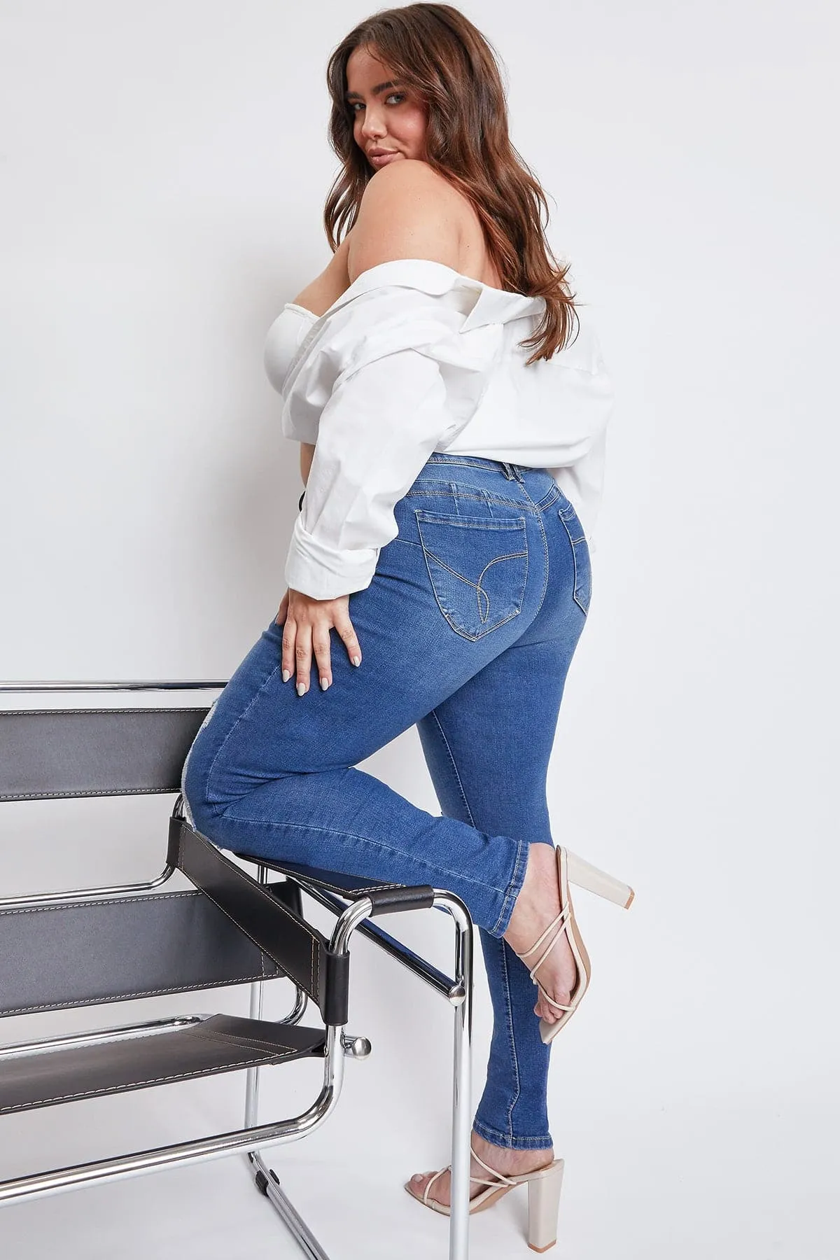 Women's Plus Sustainable WannaBettaButt Skinny Jeans sold by YMI product image thumbnail 5