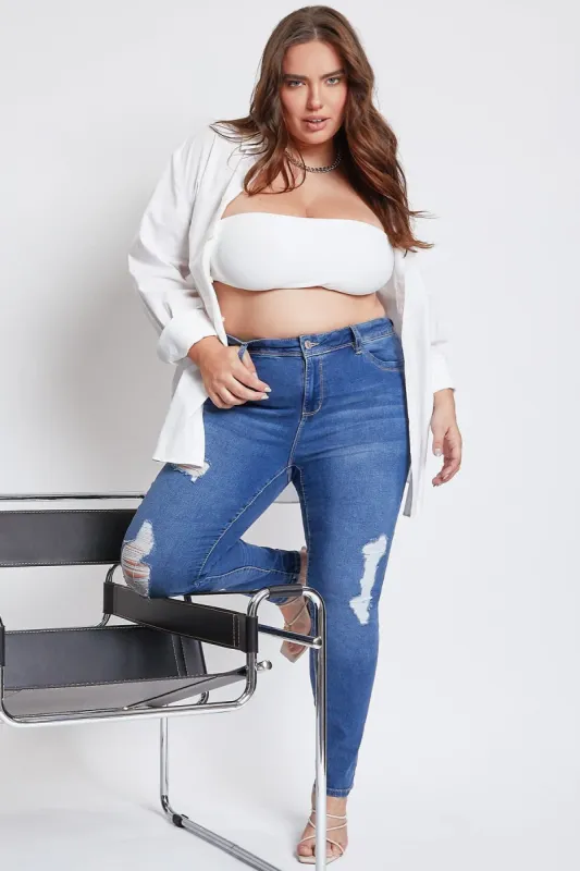 Women's Plus Sustainable WannaBettaButt Skinny Jeans sold by YMI